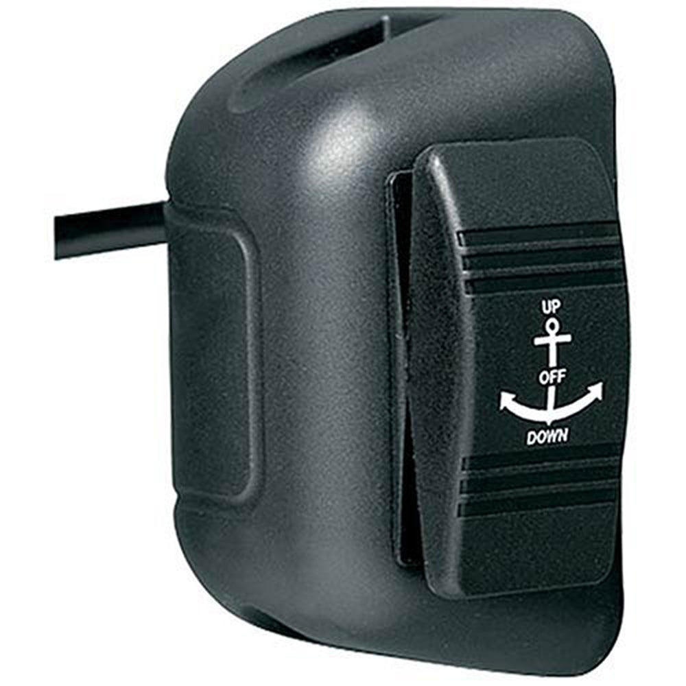 Minn Kota Deckhand 40 remote switch for windlass accessories, showing control button and wiring connections.