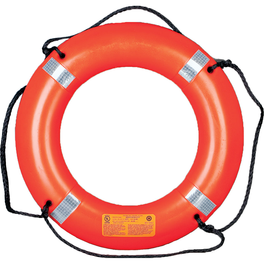 Mustang Survival 30-inch ring buoy with reflective tape, marine safety accessory for rescue and visibility.
