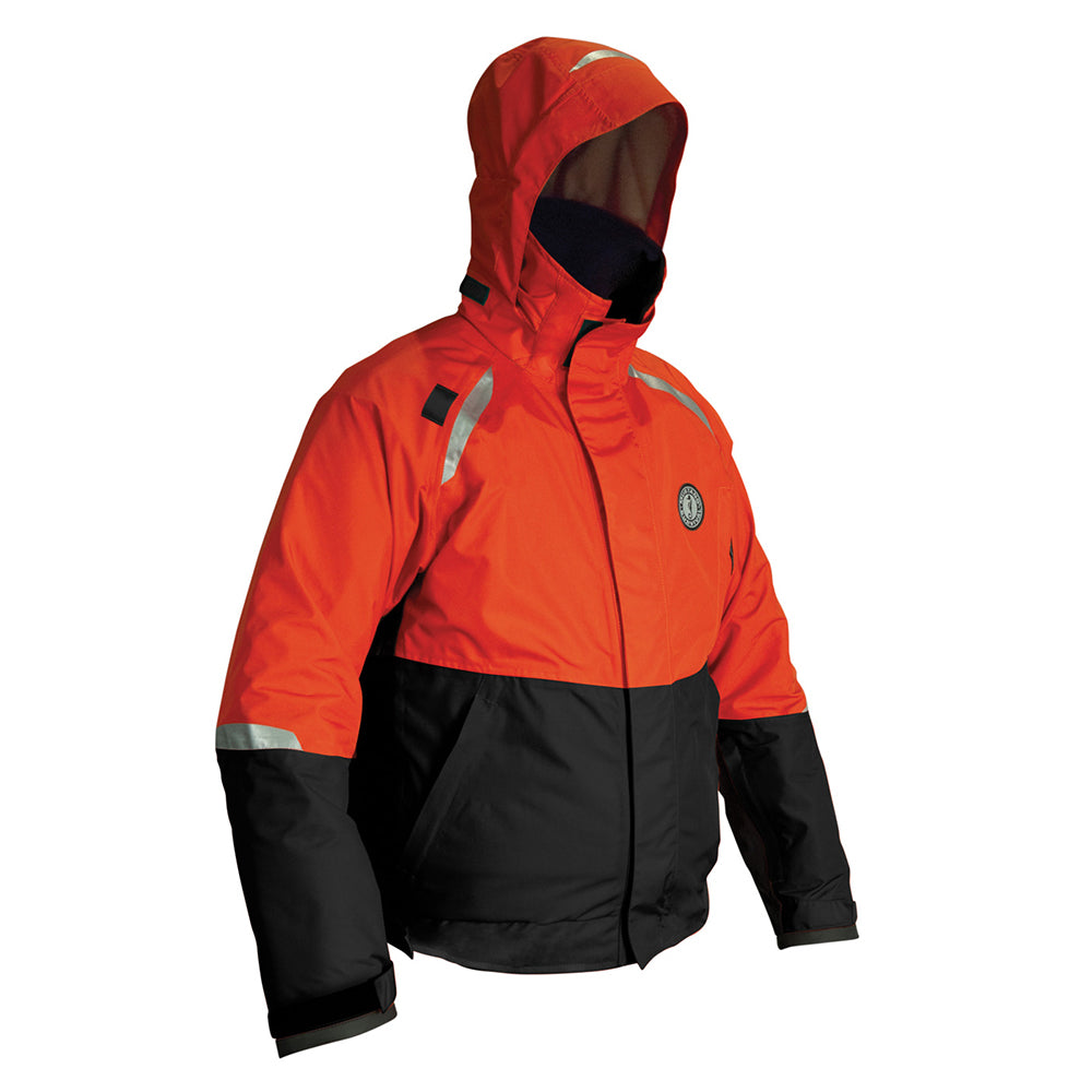Mustang Survival Catalyst flotation jacket in orange and black, XL size, designed for safety and visibility in water activities.