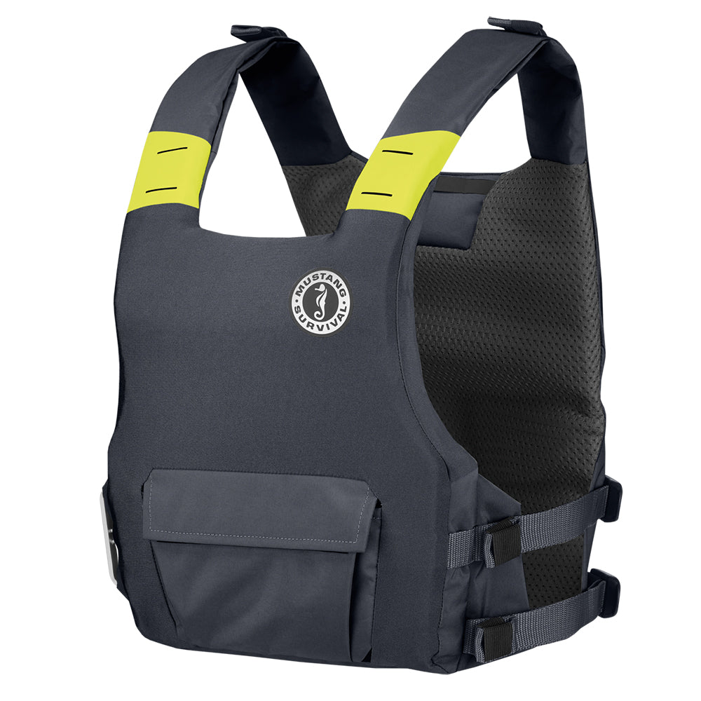 Mustang Khimera Dual Flotation PFD in Admiral Grey by Mustang Survival, manual personal flotation device for safety and buoyancy.