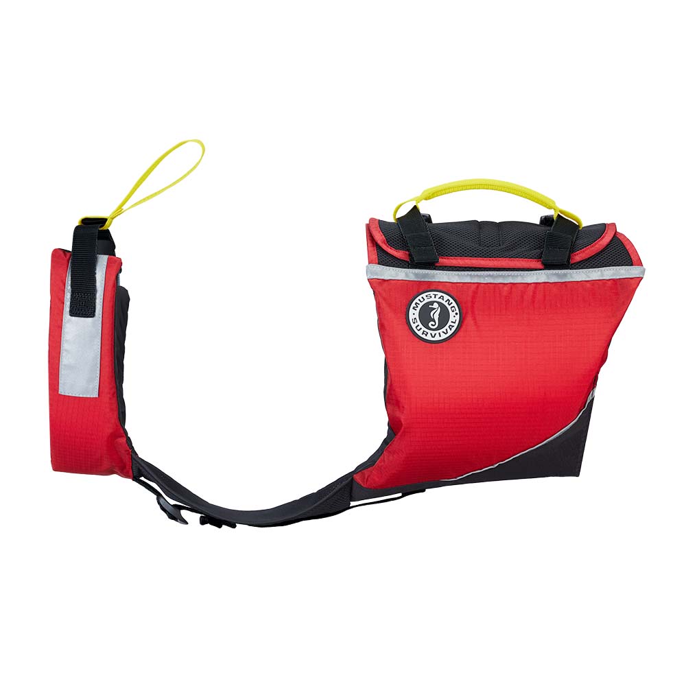 Mustang Underdog foam flotation PFD in red and black, medium size, personal flotation device designed for safety and comfort.