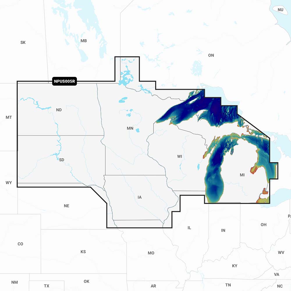Navionics Platinum Plus map for U.S. North featuring marine navigation charts and detailed coastal and inland waterway details.