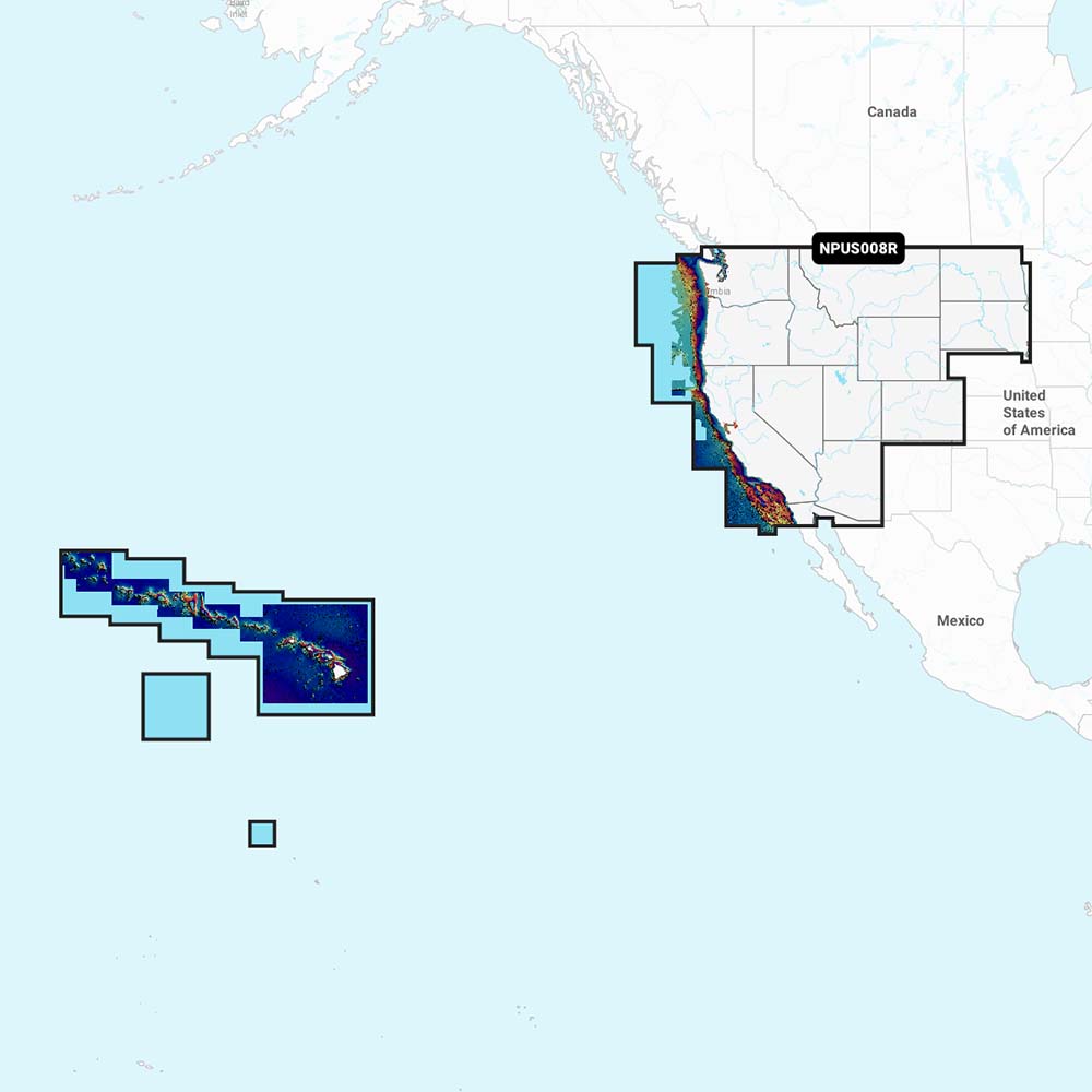 Navionics Platinum Plus chart for U.S. West featuring detailed marine navigation maps and gold-colored nautical chart details.