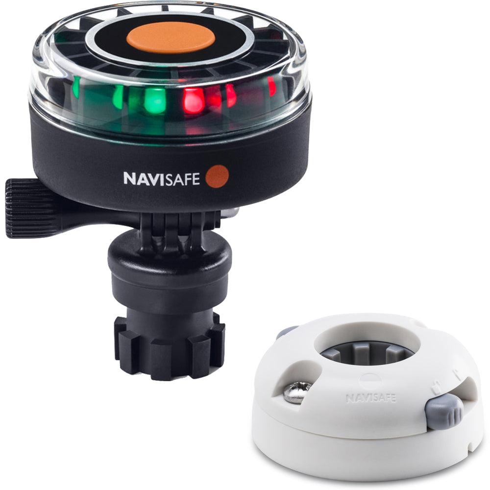 Navisafe Navilight 2NM Tricolor navigation light with Navimount base, white horizontal mount, suitable for marine vessel navigation.
