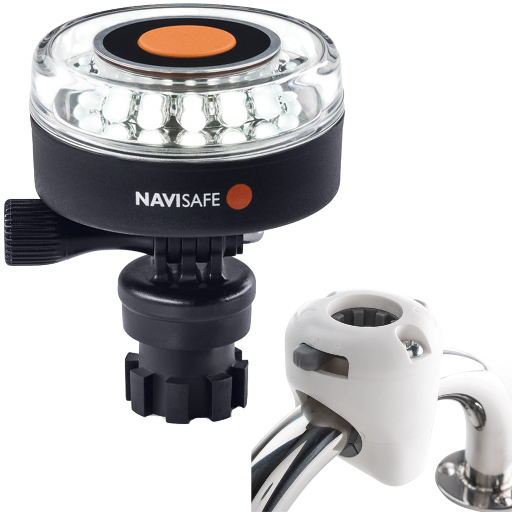 Navisafe Navilight 360 2NM white navigation light with Navimount rail mount on boat deck