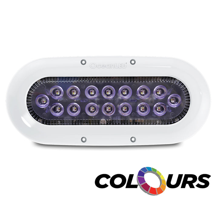 OceanLED Ocean LED X-Series X16 underwater lighting with color LEDs, showcasing vibrant multicolor illumination for marine environments.