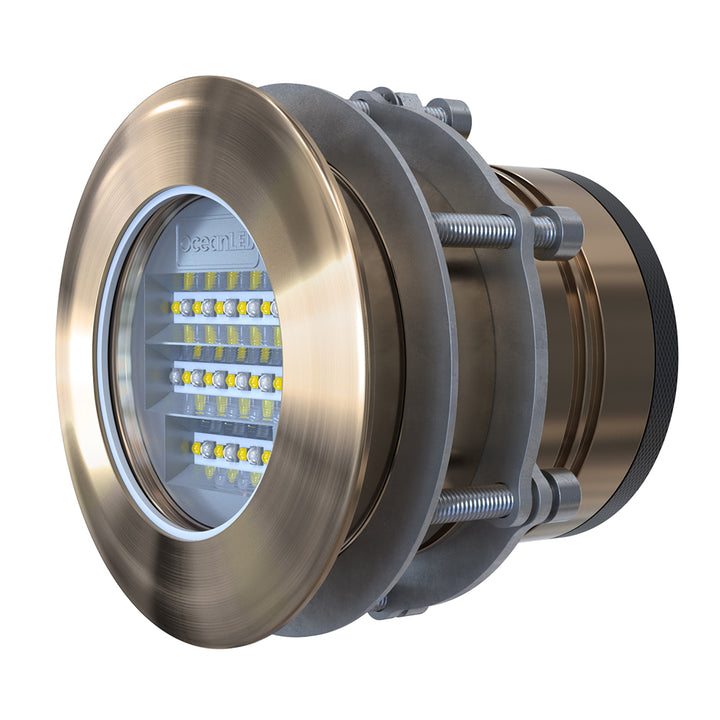 OceanLED Explore E6 XFM underwater light in Ultra White and Midnight Blue, showing vibrant illumination for marine applications.