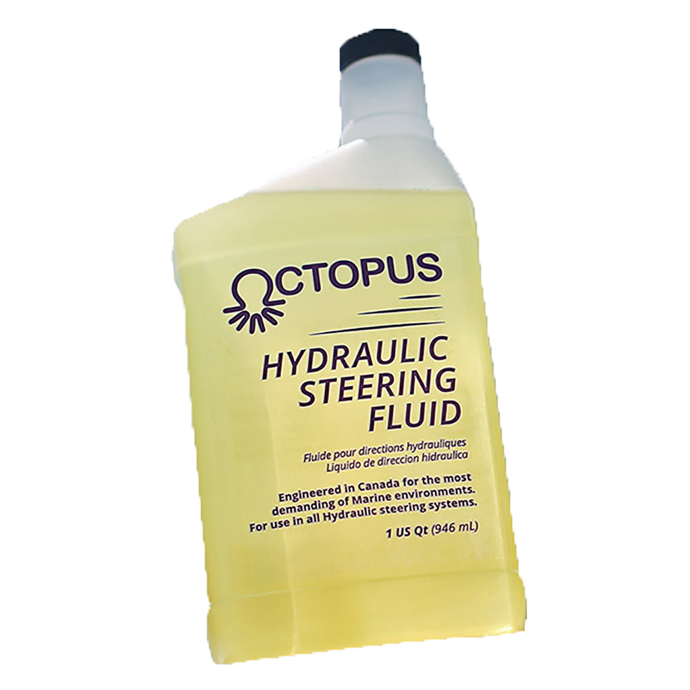 Octopus Hydraulic Steering Fluid quart bottle for steering systems by Octopus Autopilot Drives.