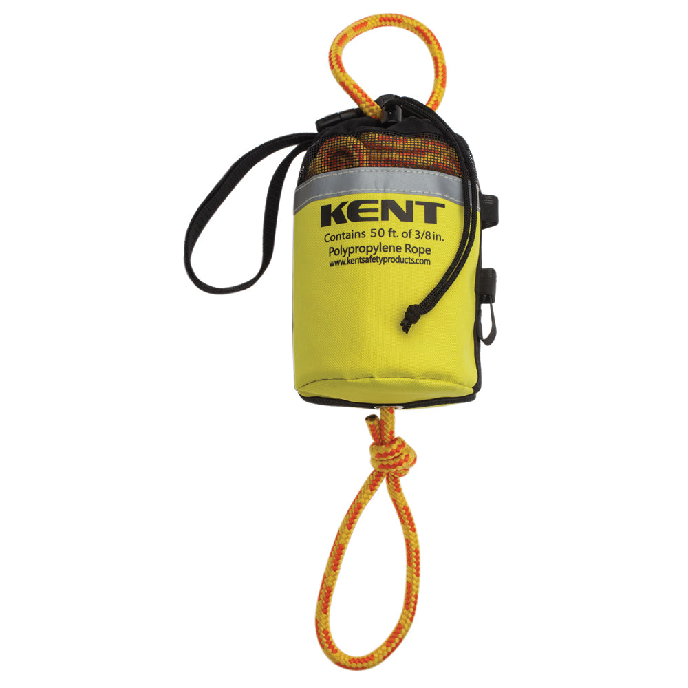 Onyx Outdoor 50-foot Rescue Throw Bag for commercial rescue, with bright orange nylon and durable handle for safety and visibility.