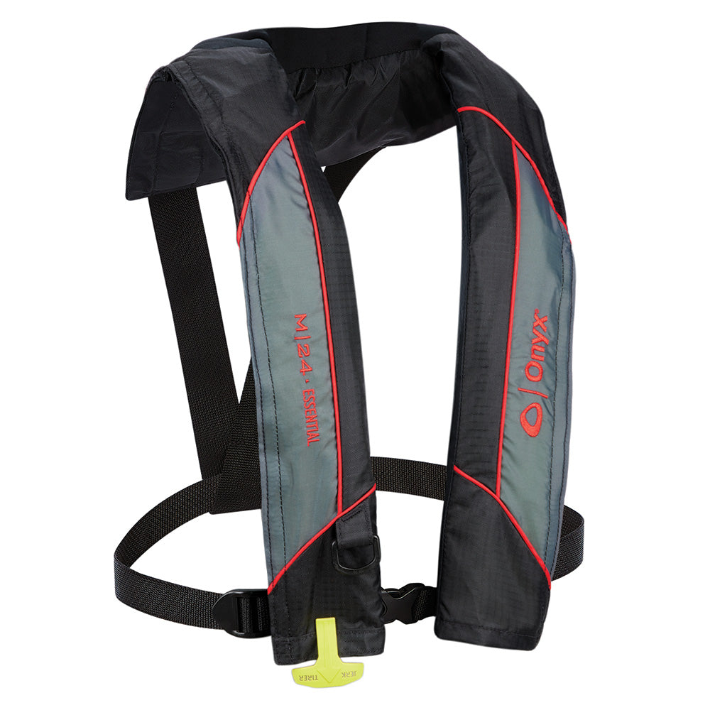 Red Onyx M-24 Essential manual inflatable life jacket for adults, universal fit, outdoor life vest for safety and buoyancy.