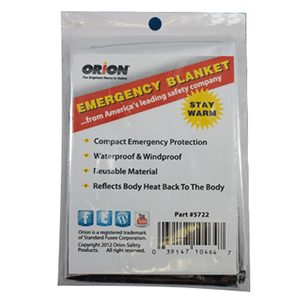 Orion emergency blanket as foul weather gear, compact and lightweight, designed for survival and outdoor emergencies.