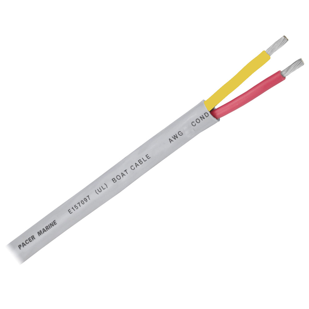 Pacer 12/2 AWG red and yellow round safety duplex wire for electrical applications, 100-foot length.