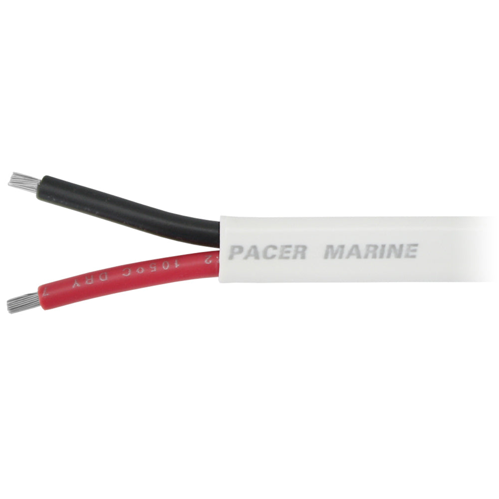 Pacer 16/2 AWG duplex flat wire cable in red and black, 100-foot length, suitable for electrical wiring and connections.