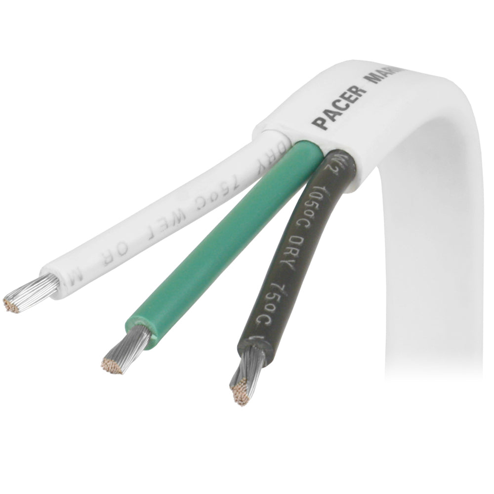Pacer 6/3 AWG triplex cable in black, green, and white, 50 feet, used for electrical wiring and power applications.