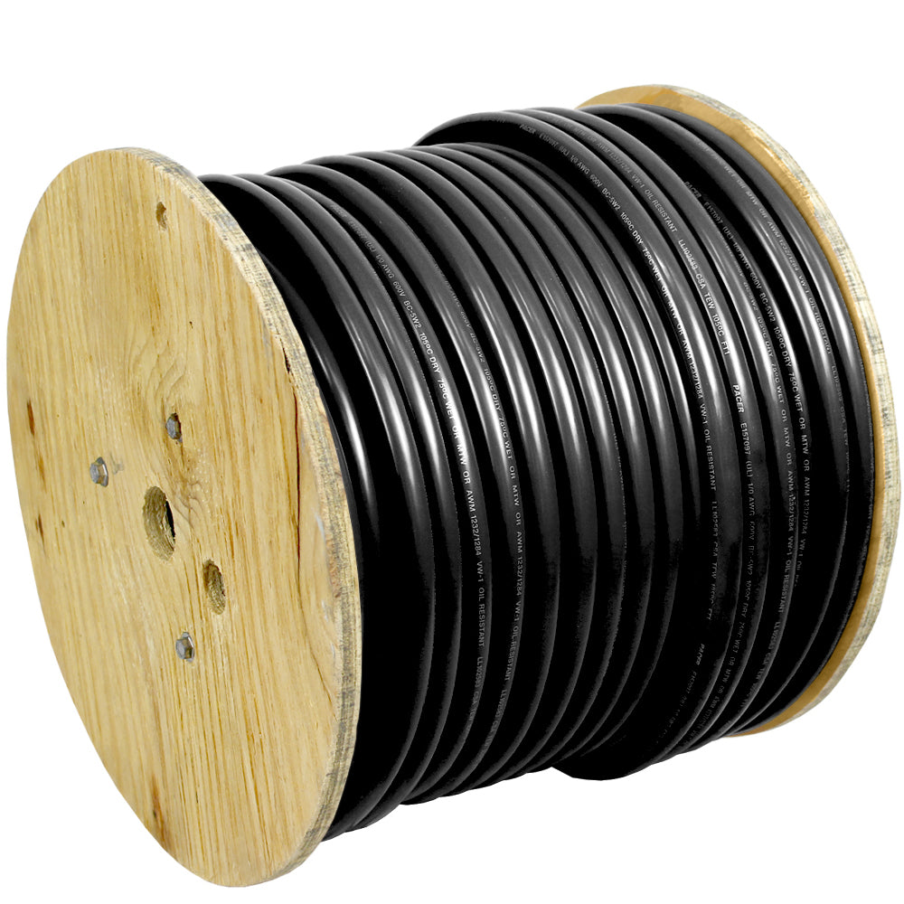 Pacer Black 4 AWG Battery Cable, 250 inches, heavy-duty wire for automotive and industrial electrical connections.
