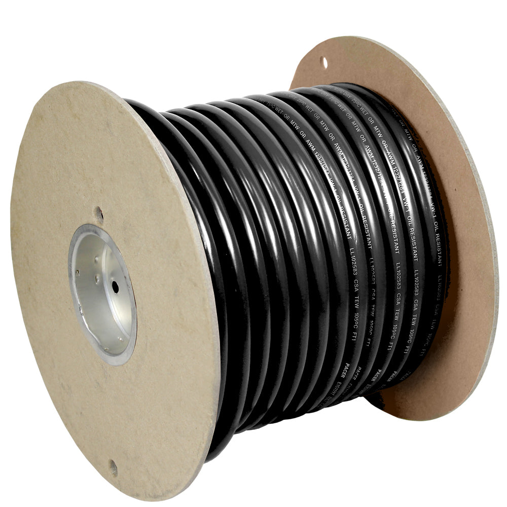 Pacer Black 6 AWG Battery Cable wire, 100-inch length, designed for automotive and electrical connections, with black insulation.