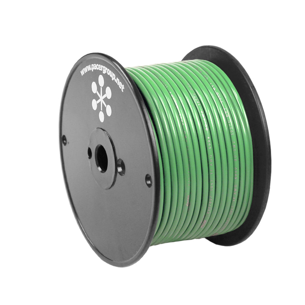 Pacer Light Green 14 AWG primary wire, 100-foot spool, flexible copper electrical wire for DIY and professional wiring projects
