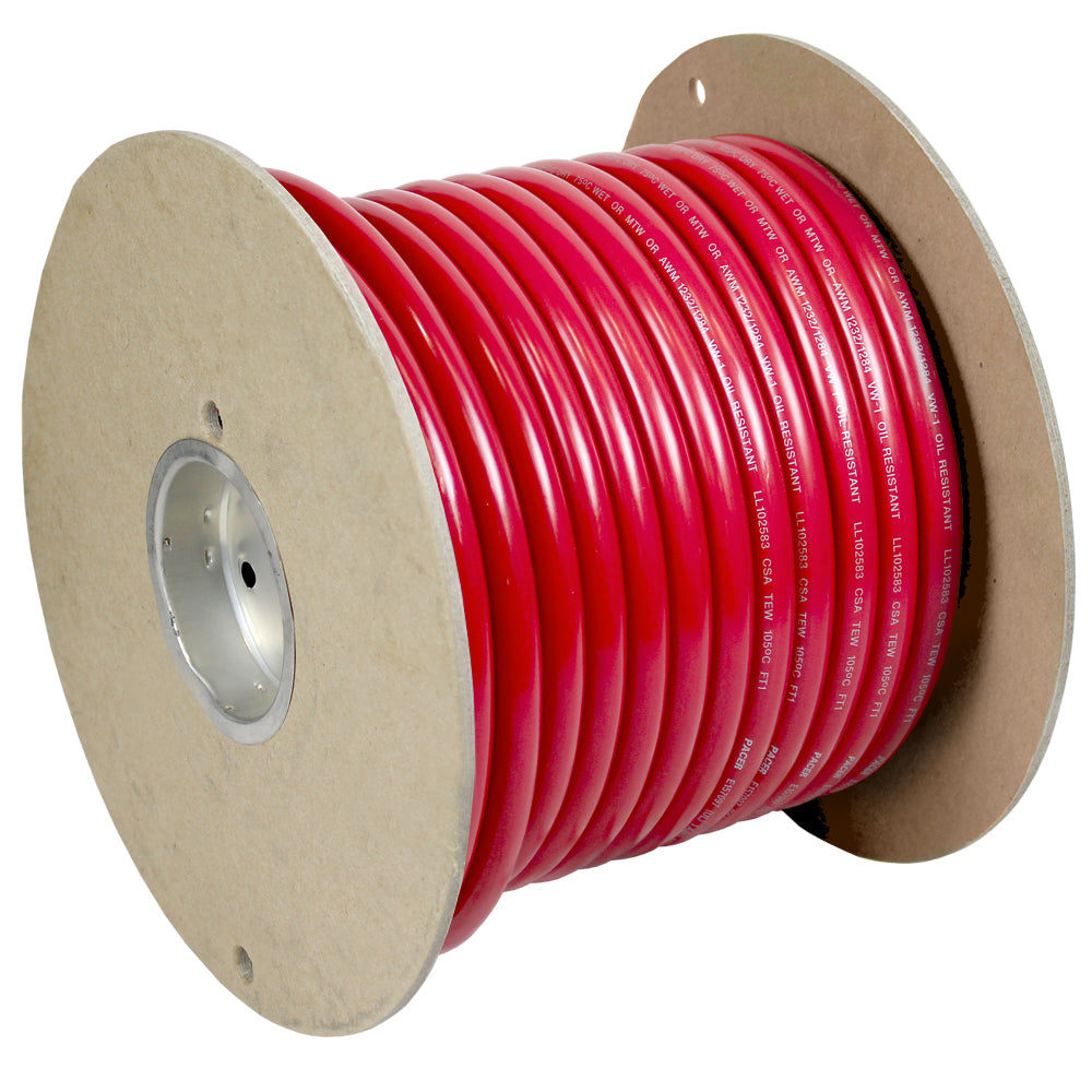 Pacer Red 2/0 AWG battery cable wire, 100-foot length, heavy-duty electrical wire for automotive and marine use