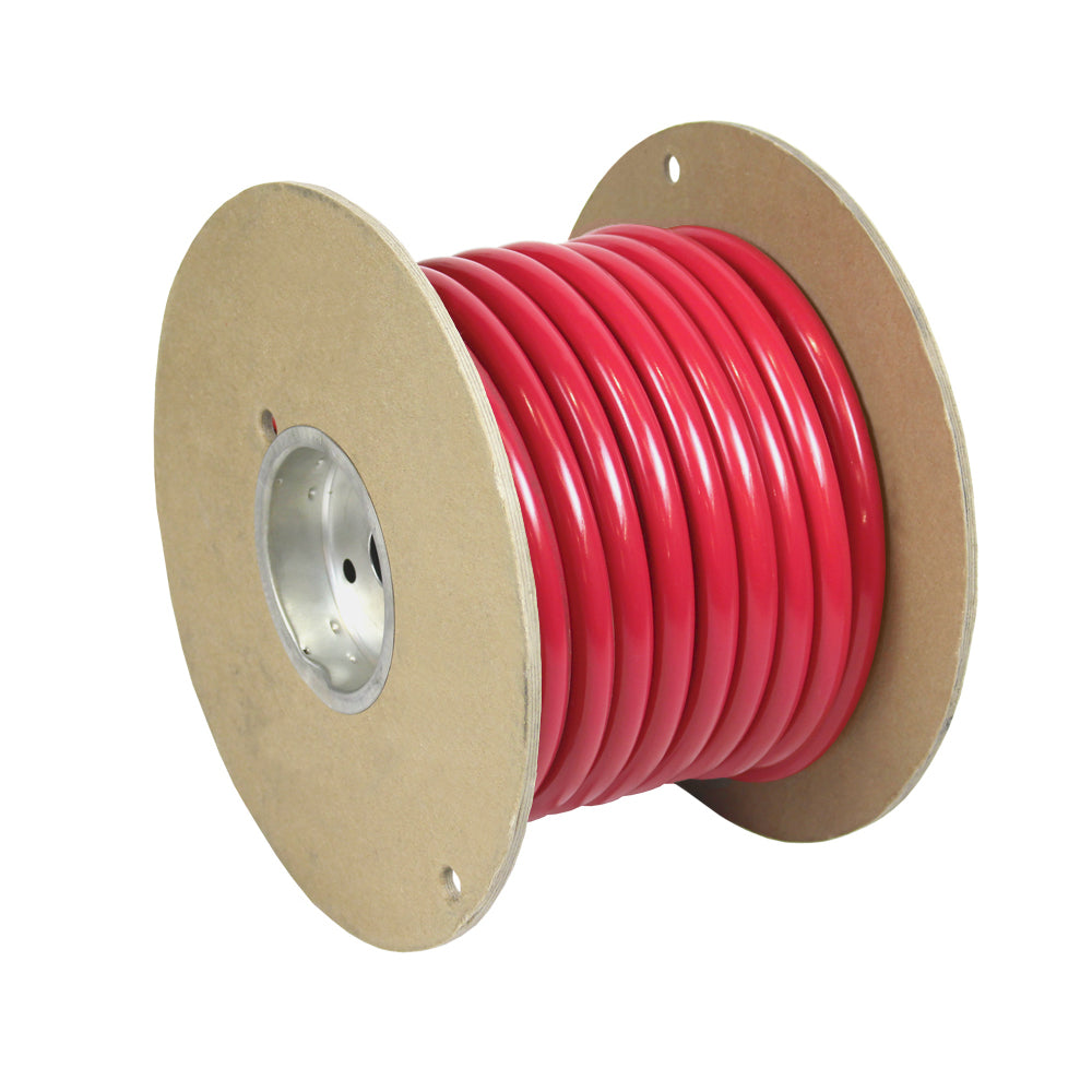 Pacer Red 2/0 AWG battery cable wire with heavy-duty insulation, 25-foot length, suitable for automotive and deep-cycle applications.