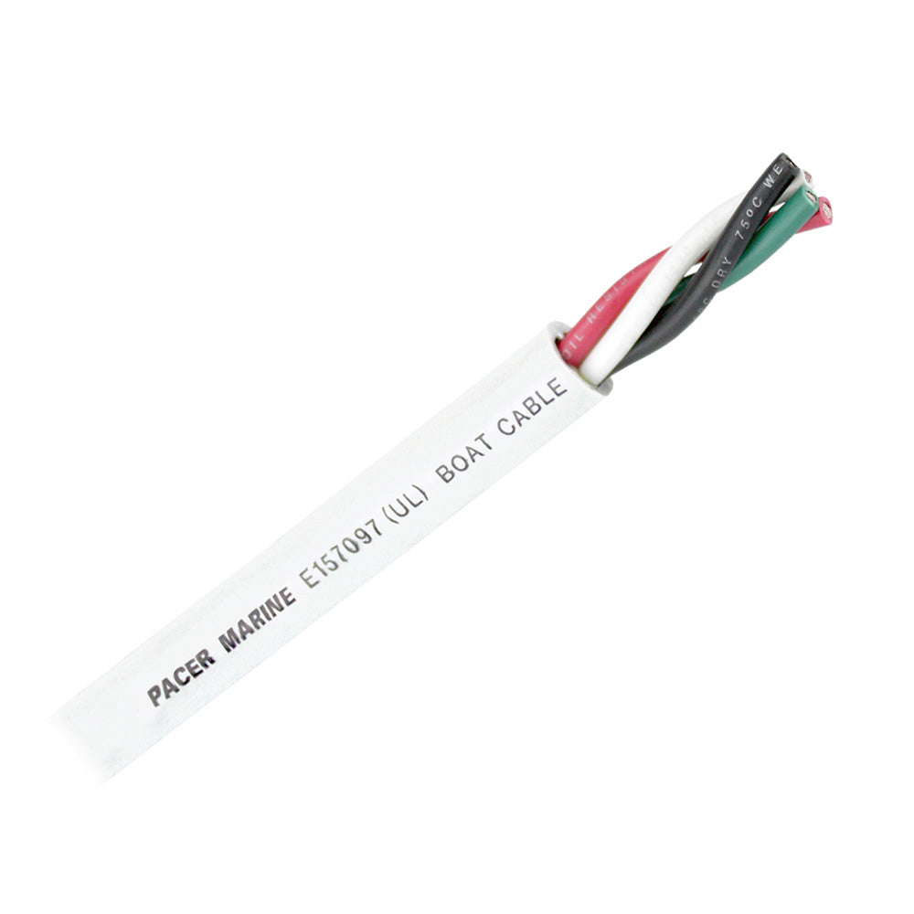 Pacer Round 4 Conductor Cable with black, green, red, and white wires, 100 feet length, 16/4 AWG for electrical wiring.