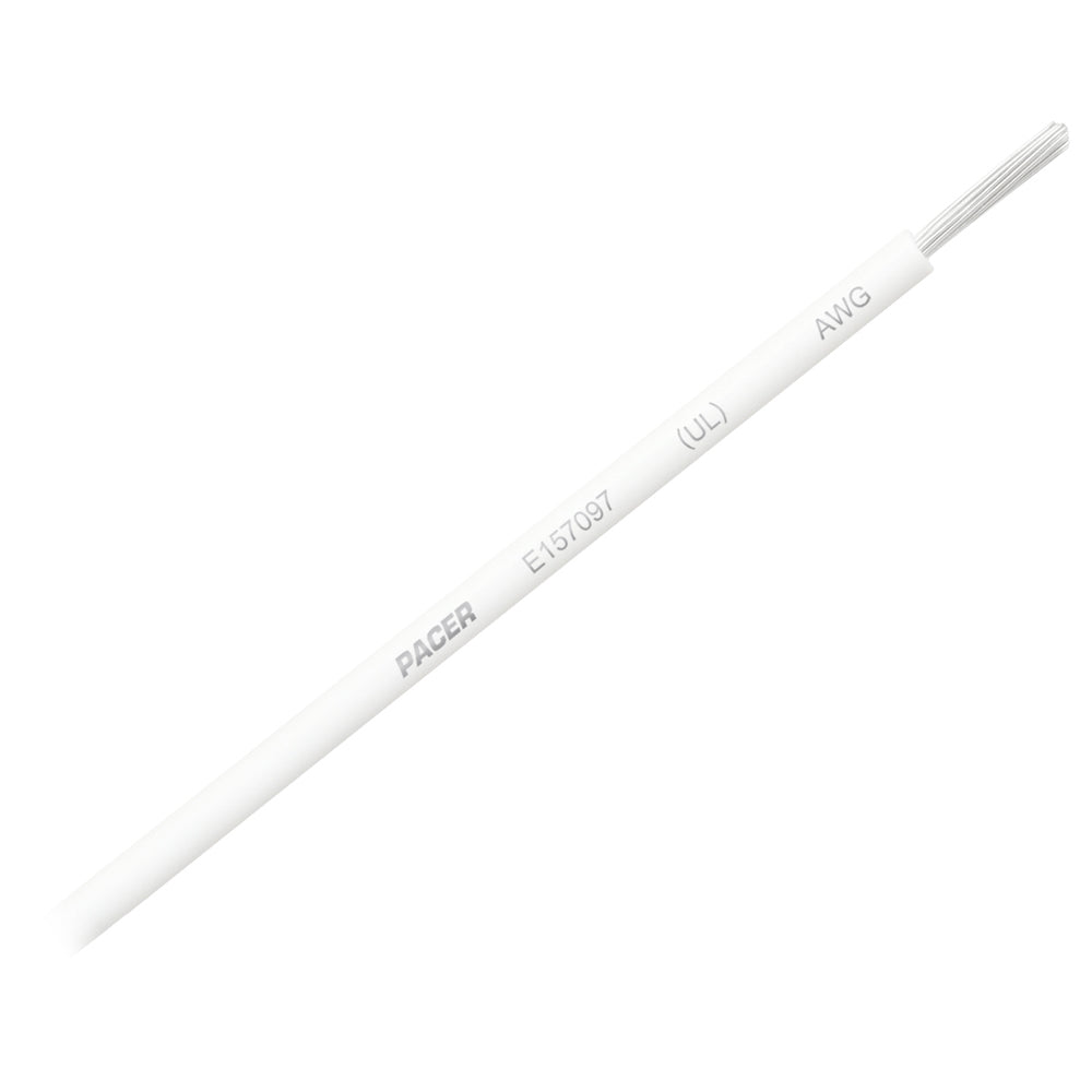 Pacer White 16 AWG primary wire, 25-foot length, shown coiled with insulation and connectors for electrical applications.