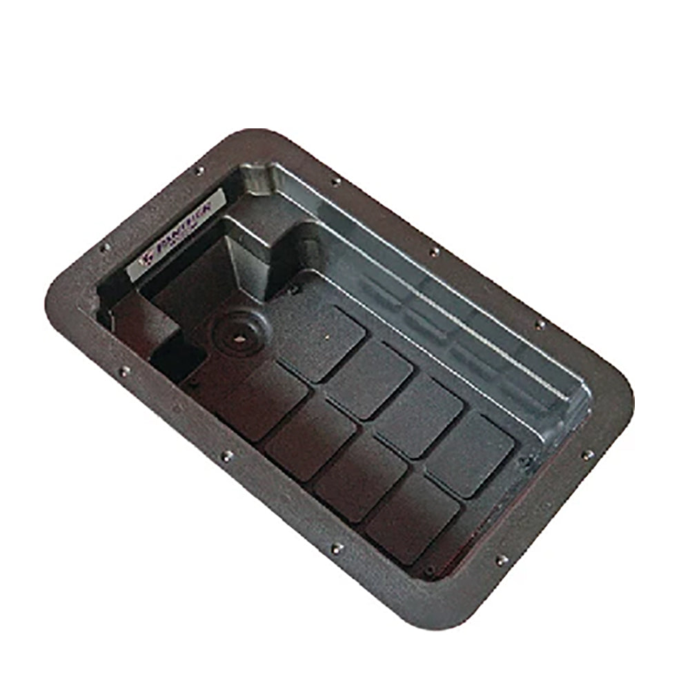 Panther Products trolling motor foot tray accessory with textured surface for improved grip and control on a boat.