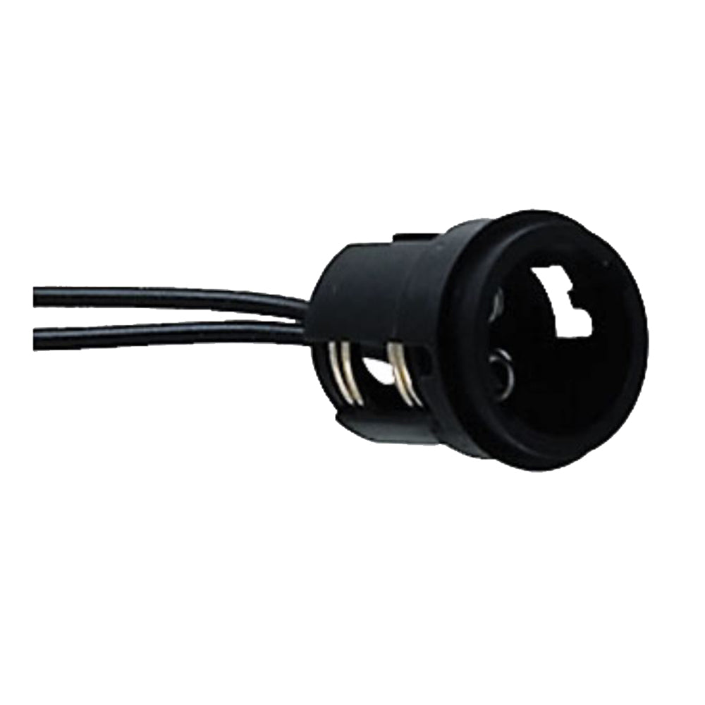 Perko double contact bayonet socket in black polymer with 10-inch pigtail, marine accessories for electrical connections.