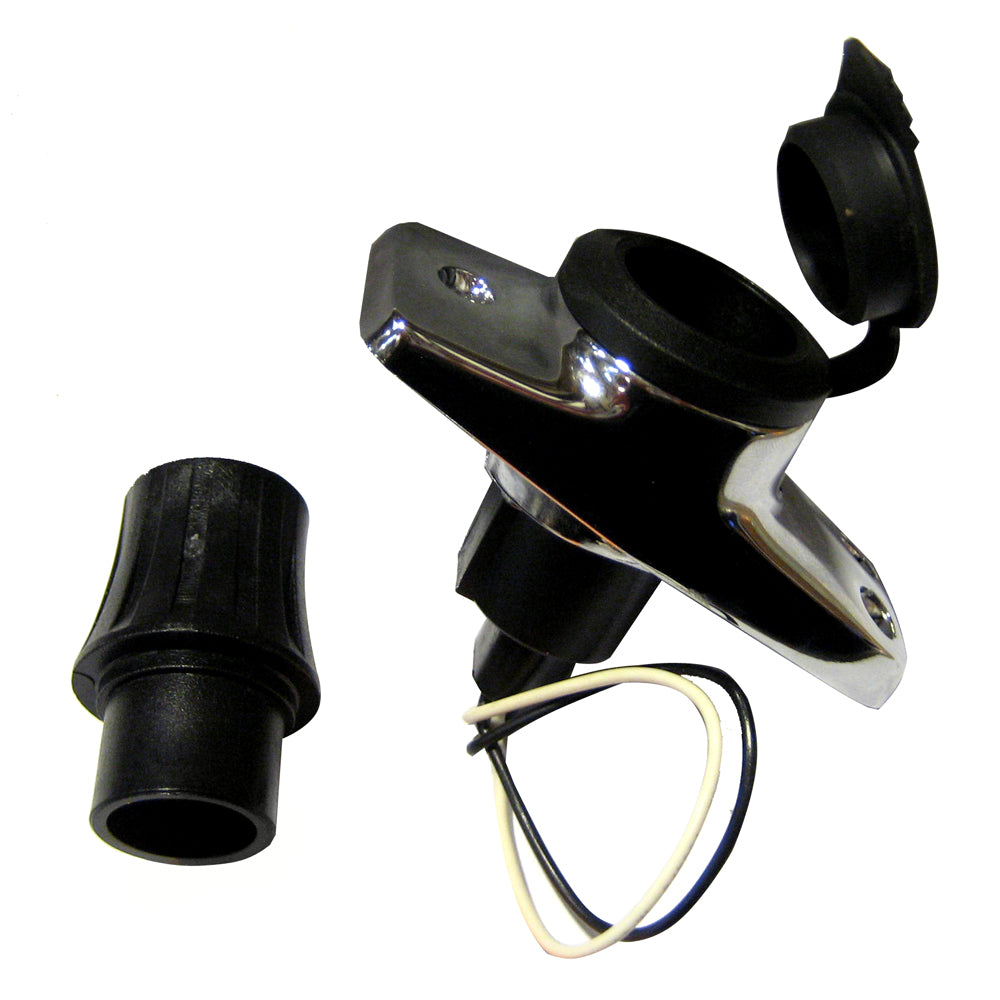 Chrome-plated zinc Perko rectangular plug-in base for pole cards, black finish, marine accessories, durable and functional.