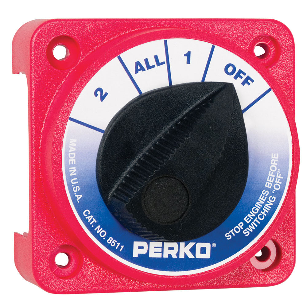 Perko Compact Medium Duty Battery Selector Switch for battery management, without key lock, in black finish.