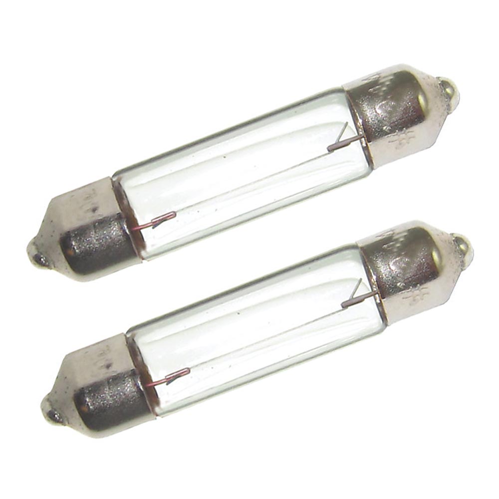 Pair of Perko double-ended festoon bulbs, 12V, 10W, .74A, suitable for marine or automotive lighting applications.