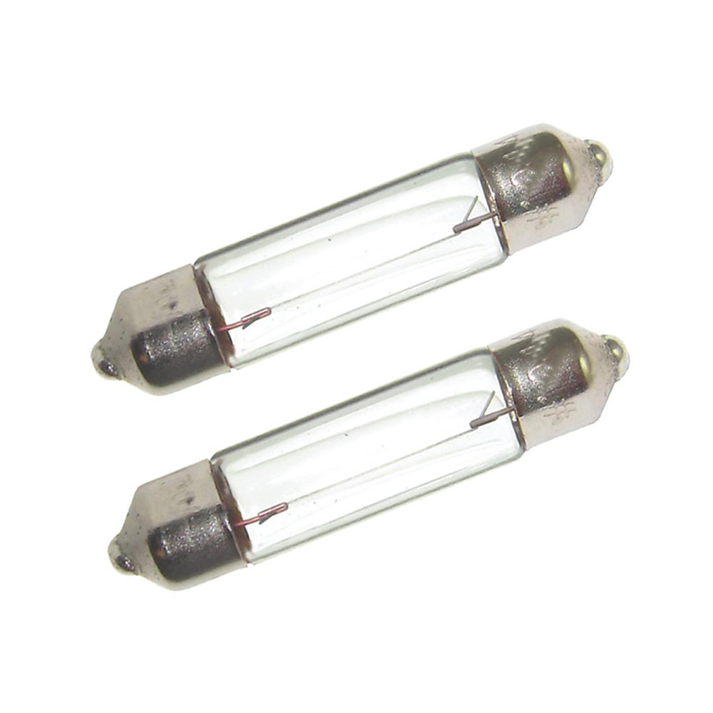 Pair of Perko double-ended festoon bulbs, 12V, 10W, .80A, designed for marine or automotive lighting applications.
