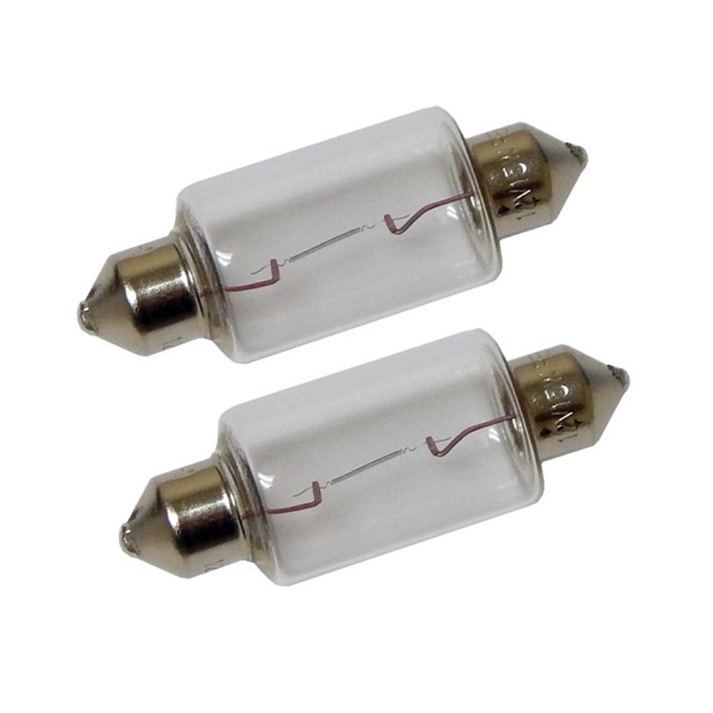 Perko double-ended festoon bulbs, 12V 15W, pair, for automotive or decorative lighting, with clear glass and filament inside.