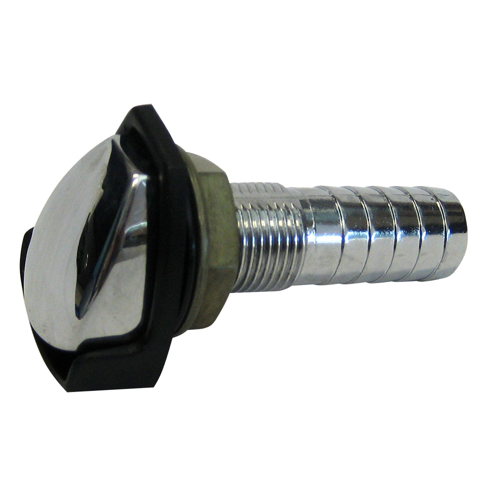 Perko chrome-plated zinc gas tank vent fitting with splash guard and hose connection for marine fuel systems.