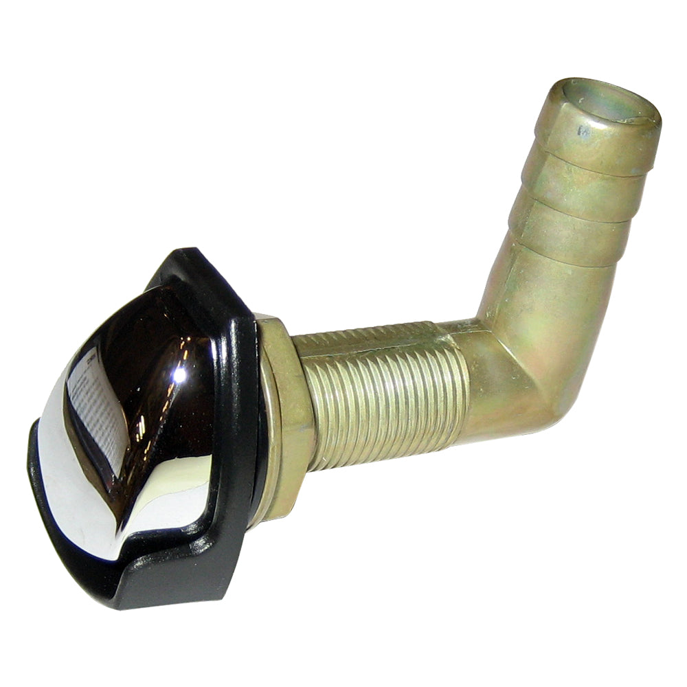 Perko gas tank vent fitting with swivel elbow in chrome and black finish, designed for boat fuel tanks.
