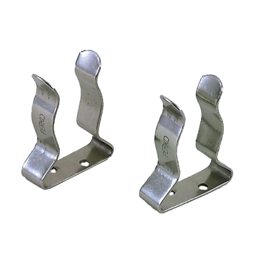 Pair of Perko spring clamps with 5/8 to 1-1/4 inch jaw capacity, used as hooks and clamps for secure holding.