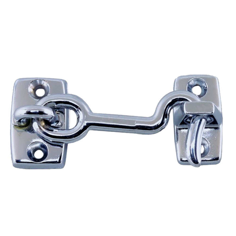 Perko chrome-plated zinc cabin door hook latch, 1-3/4 inches, for secure door hanging and cabin access.