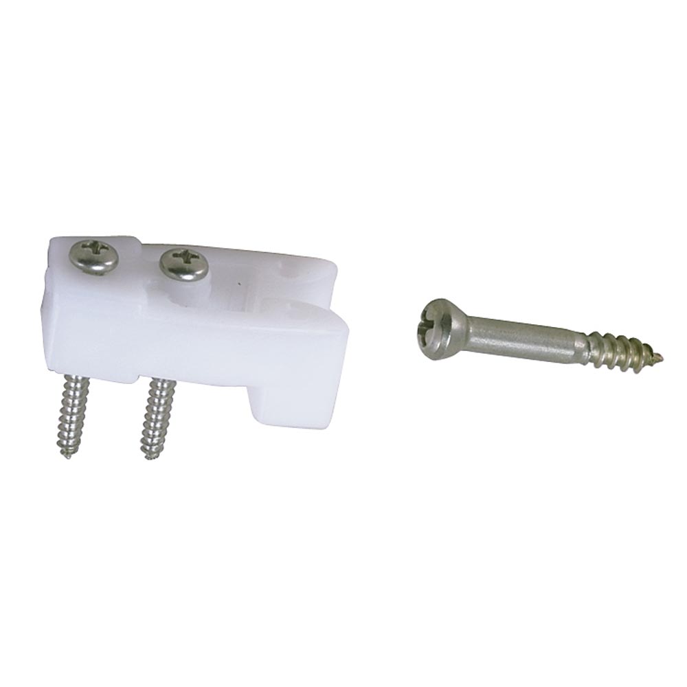 Pair of Perko white nylon and stainless steel door catches, latches designed for secure door holding.