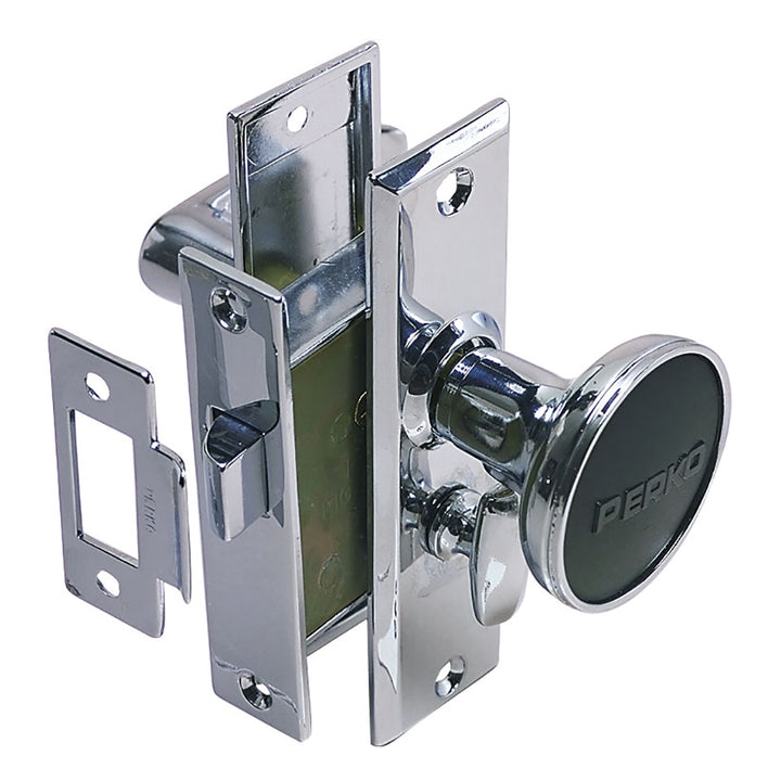 Perko Mortise Latch Set with turn button, durable door latch hardware for secure locking and easy operation.