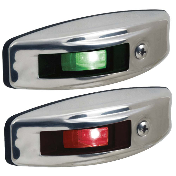 Perko 12V LED side navigation light in stainless steel, suitable for boats, with a sleek, durable design.