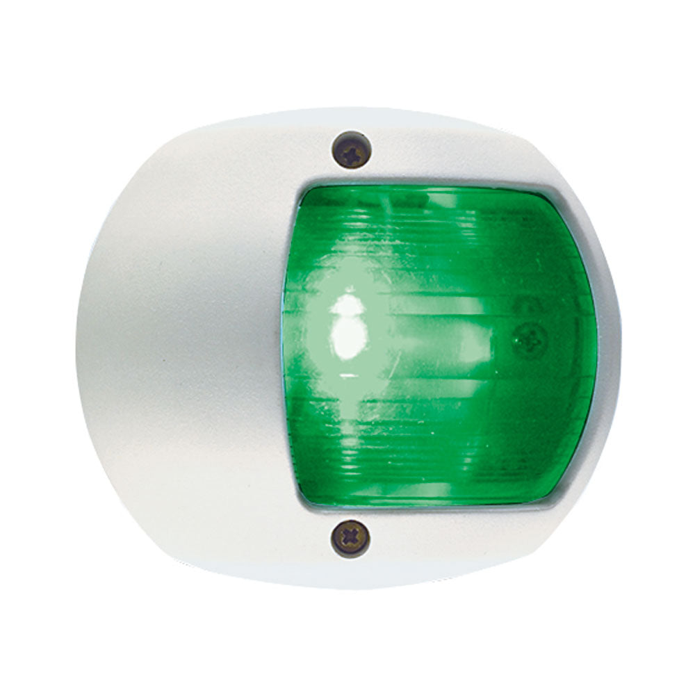 Perko LED side navigation light in green with white plastic housing, 12V boat light for vessel navigation.