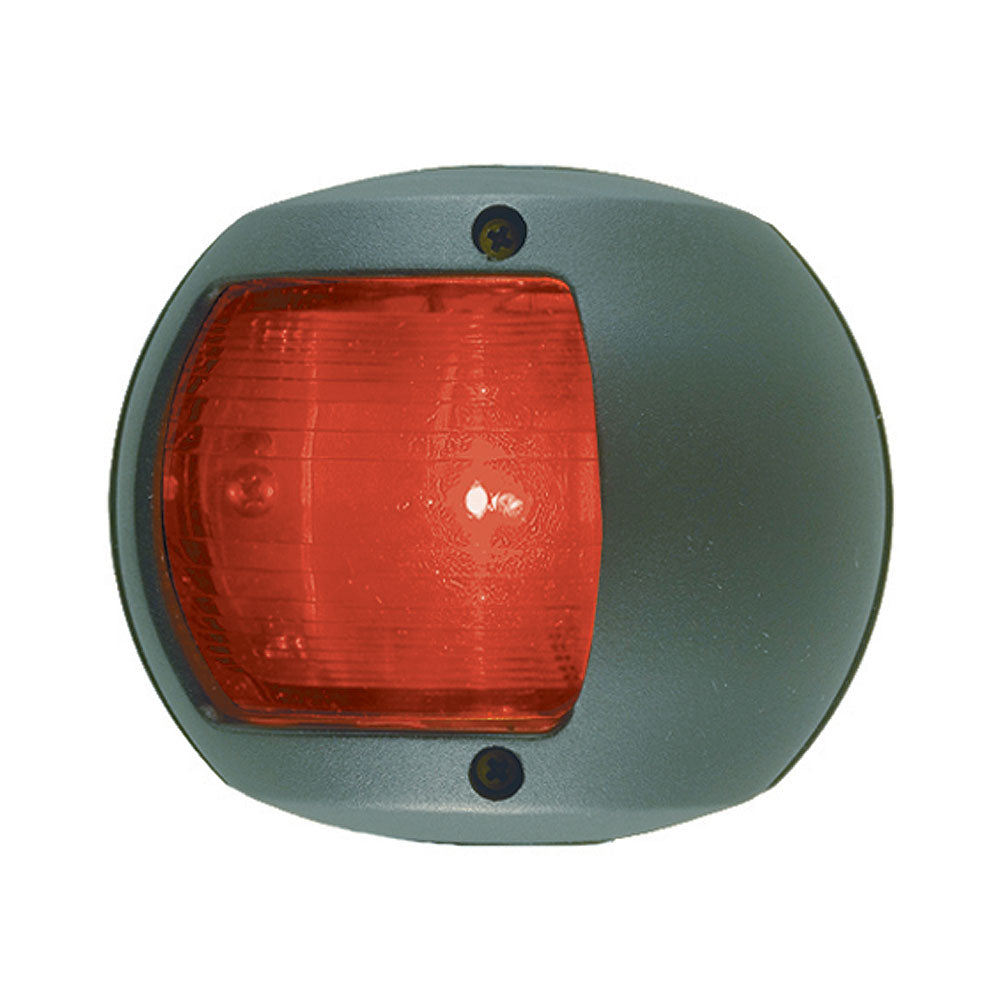 Red Perko LED side navigation light in black plastic housing, 12V marine lighting for boats.