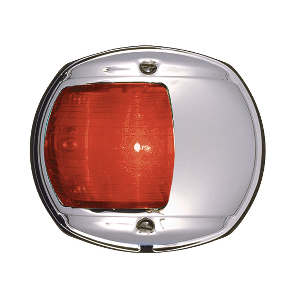 Perko LED side navigation light in red, 12V with chrome-plated housing, designed for boat or vehicle lighting.