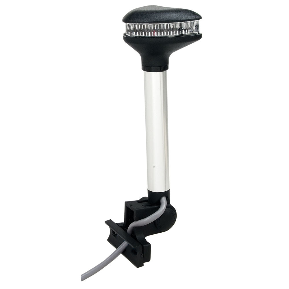 Perko Stealth Series tower/arch mount folding LED all-round navigation light on boat, compact and weather-resistant design.