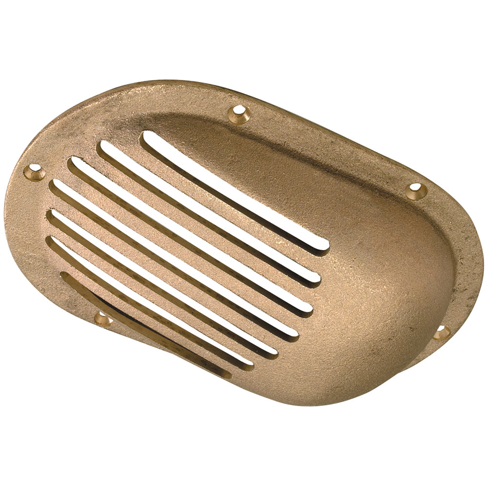 Perko bronze scoop strainers for thru-hull fittings, 3.5" x 2.5", designed for marine boat applications, made in the USA.