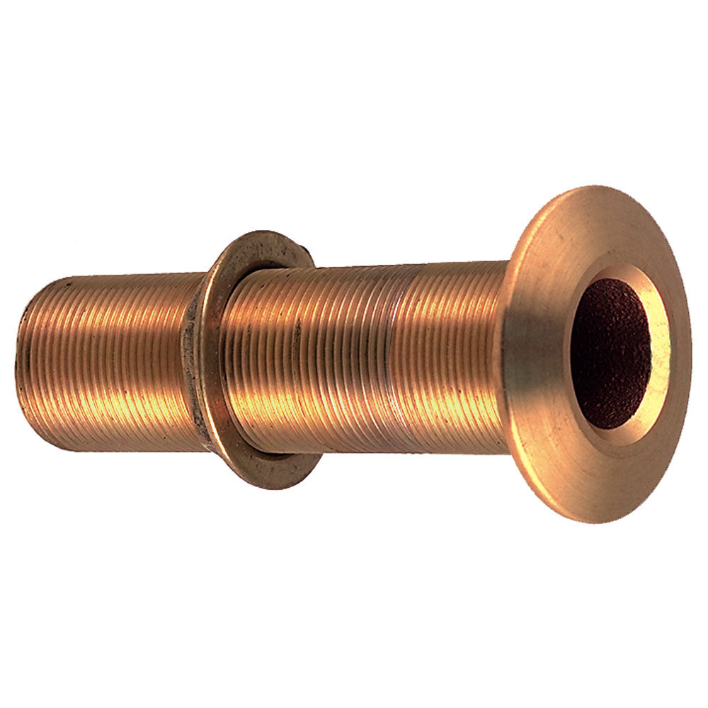 Perko 3/4" bronze thru-hull fitting with pipe thread for boats, extra long design for hulls up to 5 inches thick.