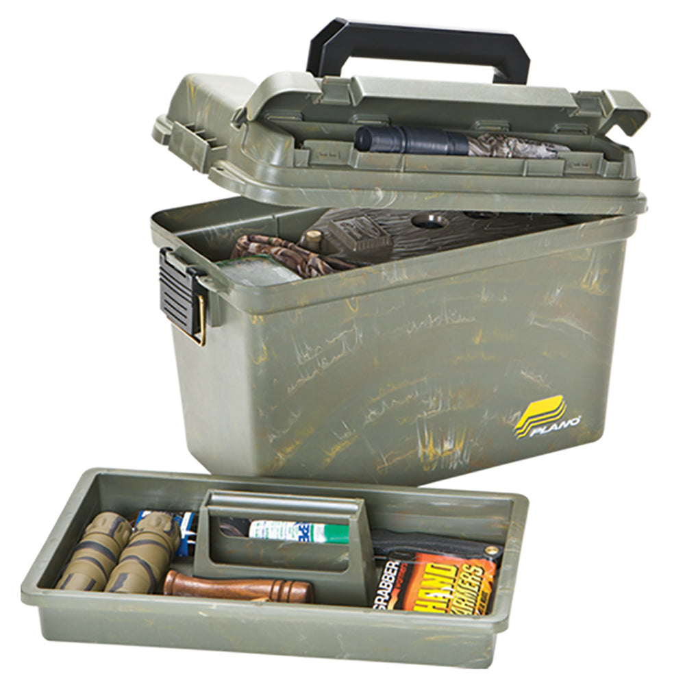 Large Plano Element-Proof Field Ammo Box with tray, rugged hunting accessory for secure storage of ammunition and gear.