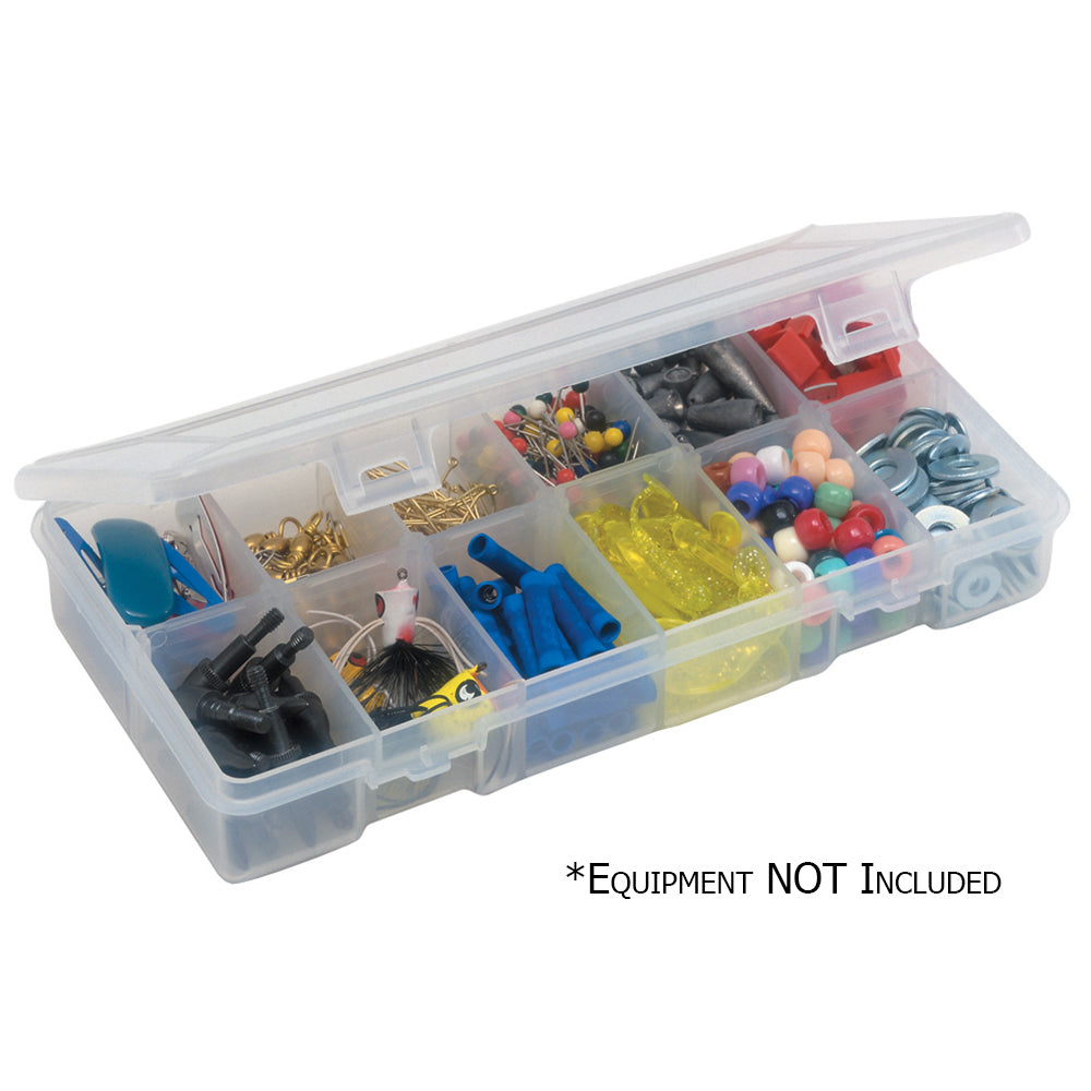 Plano Adjustable StowAway 3400 tackle storage box with multiple compartments and secure latch for fishing gear organization.