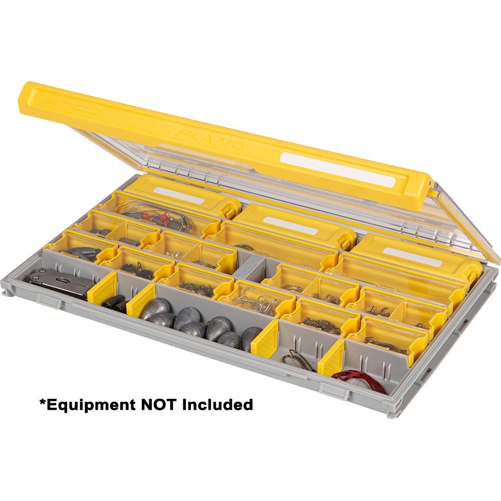 Plano EDGE 3700 Terminal tackle storage box with multiple compartments for fishing gear and accessories.