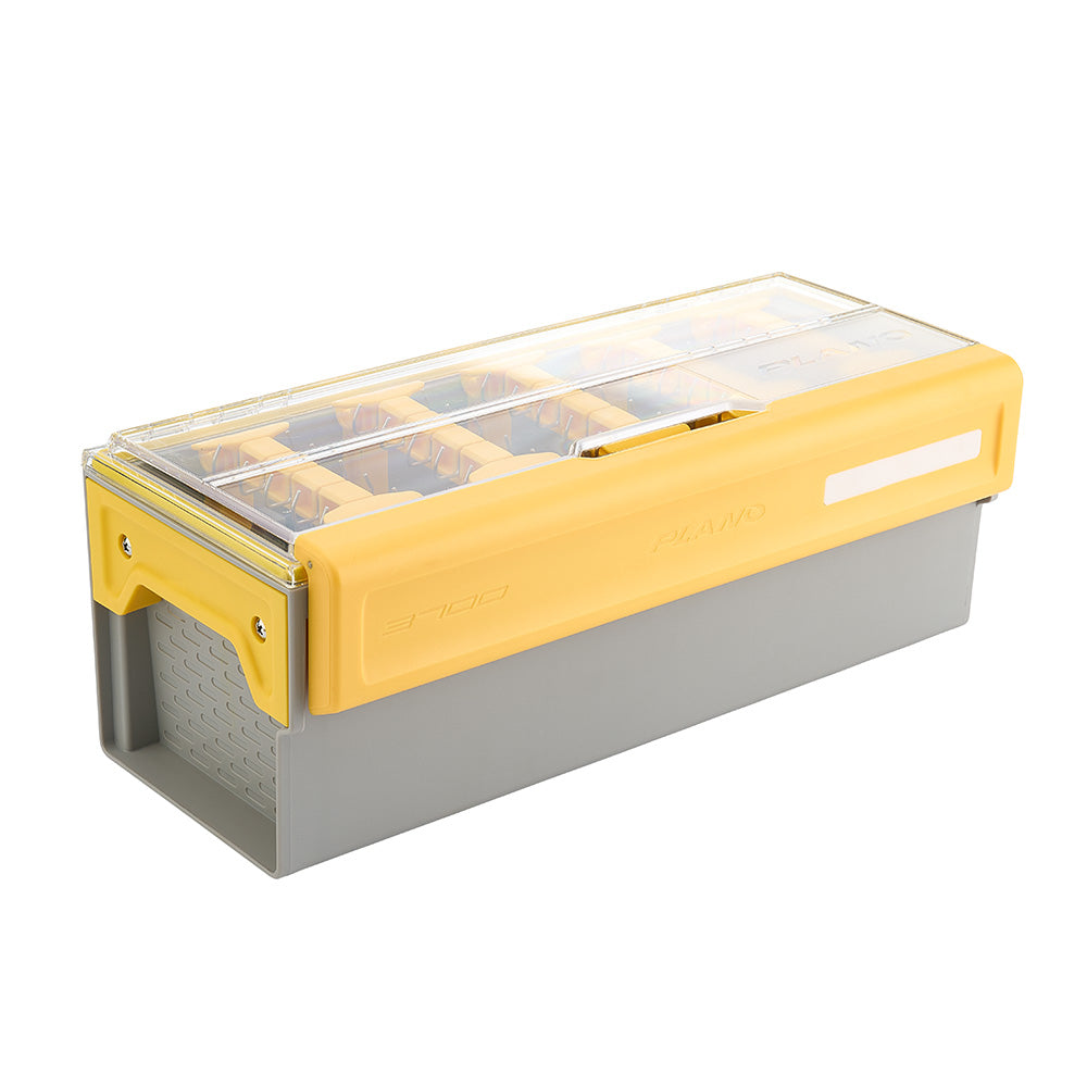 Plano EDGE Frog Box tackle storage container with multiple compartments for fishing gear and accessories.