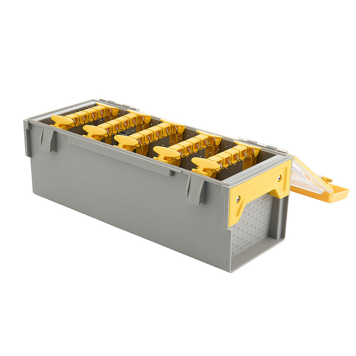 Plano EDGE Frog Box tackle storage box with secure latches and multiple compartments for fishing gear organization.